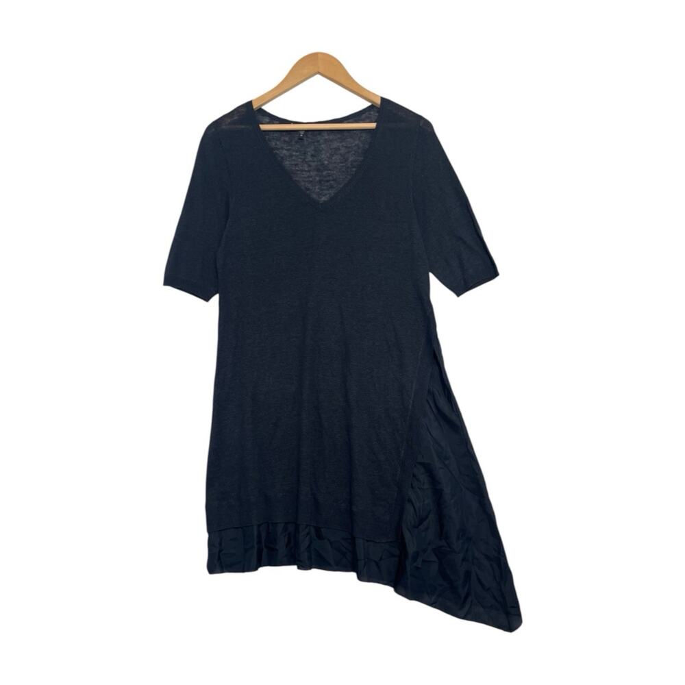 Eileen Fisher Dress Womens Medium Black Linen Silk Sheer Lightweight Minimalist